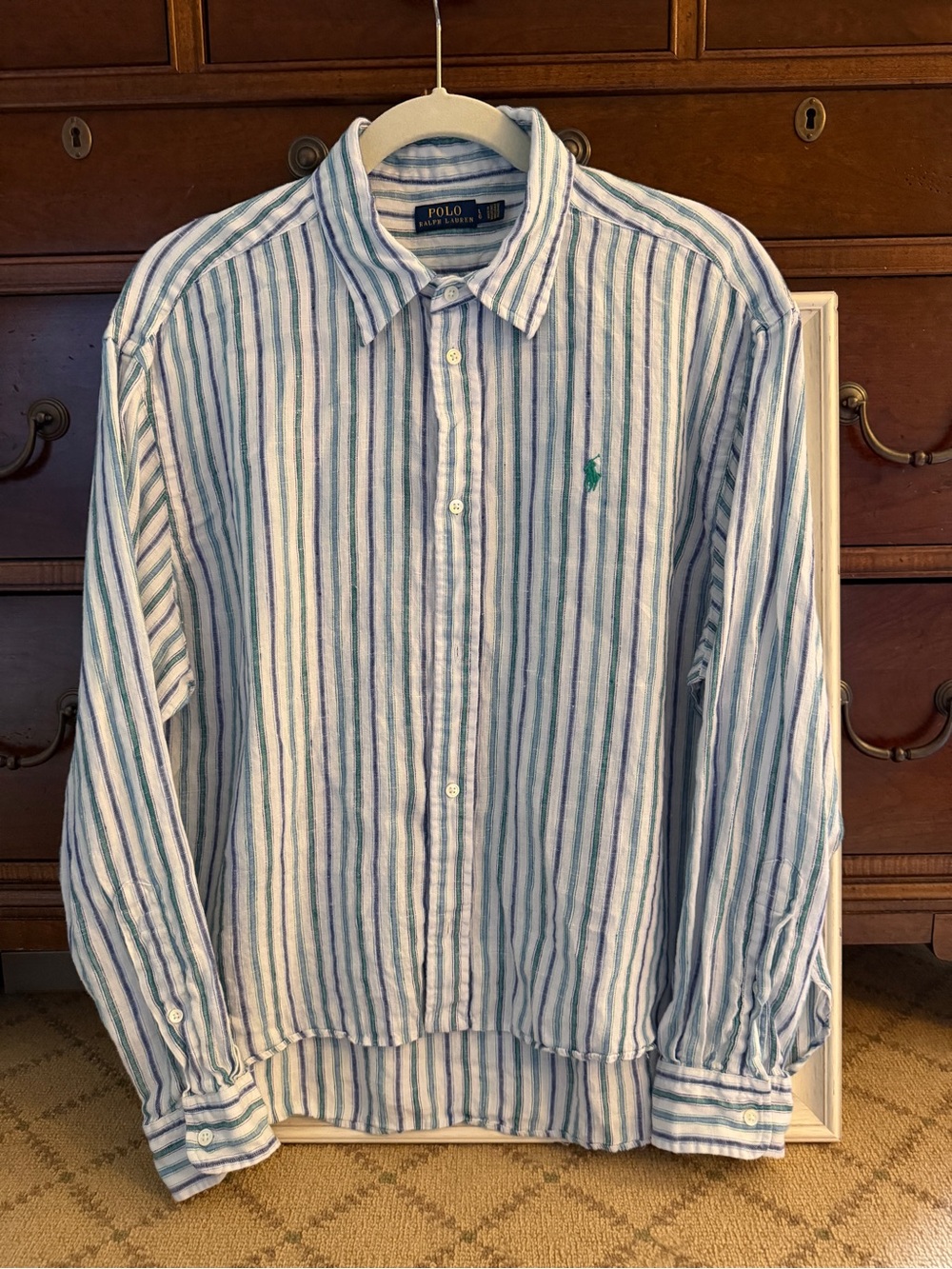 Vintage Polo Ralph lauren Striped Linen long sleeve button down shirt L